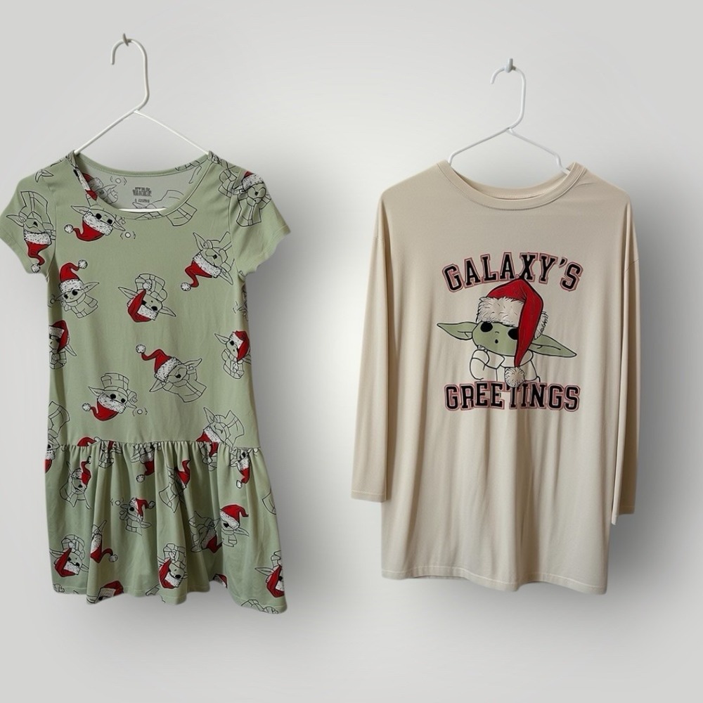 Mandalorian Kids Pajamas nightgown lot of 2 Holiday christmas large 10/12 soft